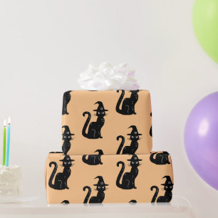 Niedliche schwarze Katze Orange Halloween Kinder Geschenkpapier