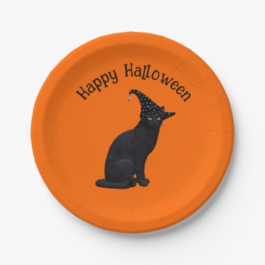 Niedliche Schwarze Katze Pappteller (Vorderseite)