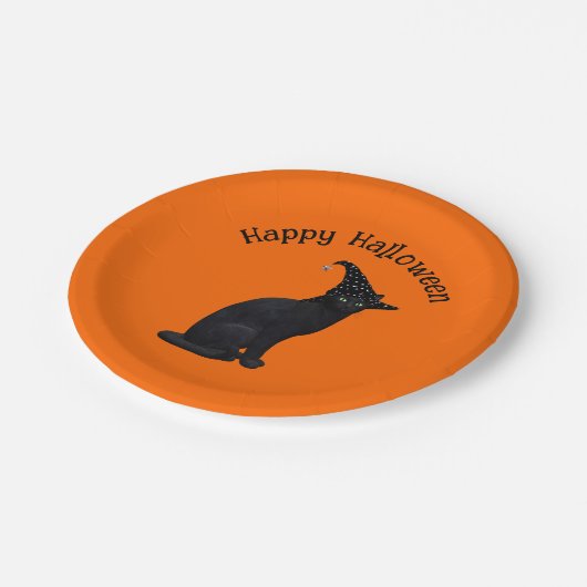 Niedliche Schwarze Katze Pappteller (Schrägansicht)