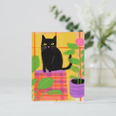 Niedliche Schwarze Katze Postkarte (Stehend Vorderseite)
