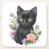 Niedliche schwarze Katze Rechteckiger Pappuntersetzer (Vorderseite)
