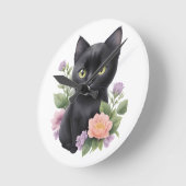 Niedliche schwarze Katze Runde Wanduhr (Winkel)