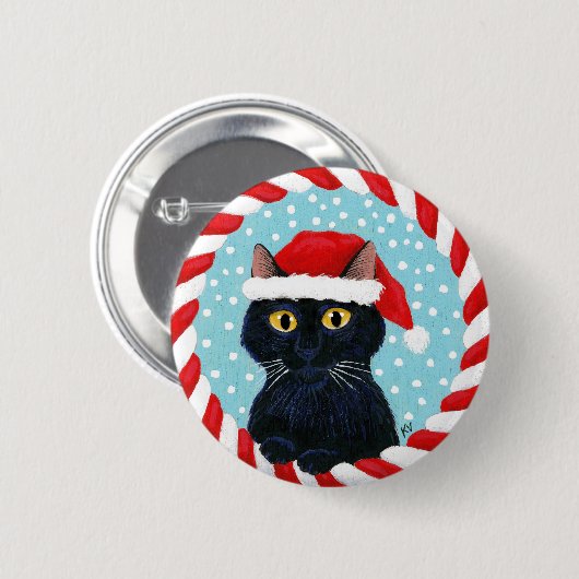 Niedliche schwarze Katze, Sankt-Winter Button (Vorne & Hinten)