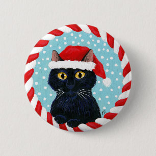 Niedliche schwarze Katze, Sankt-Winter Button