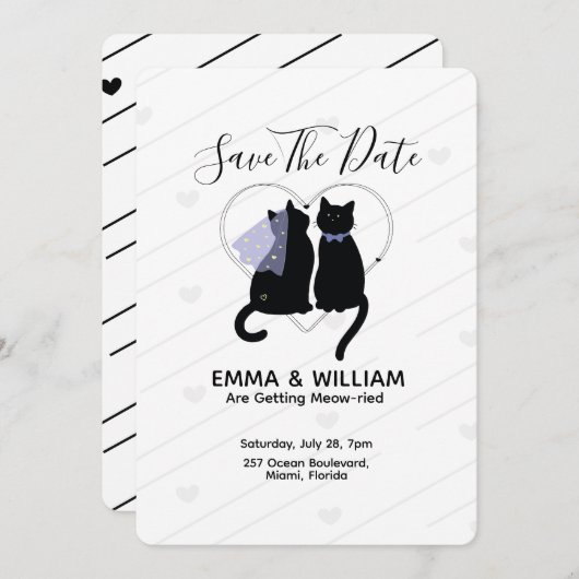 Niedliche Schwarze Katze Save the Date Hochzeitska (Vorne/Hinten)