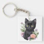 Niedliche schwarze Katze Schlüsselanhänger (Vorderseite)