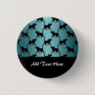 Niedliche Schwarze Katze Silhouette Muster auf Aqu Button