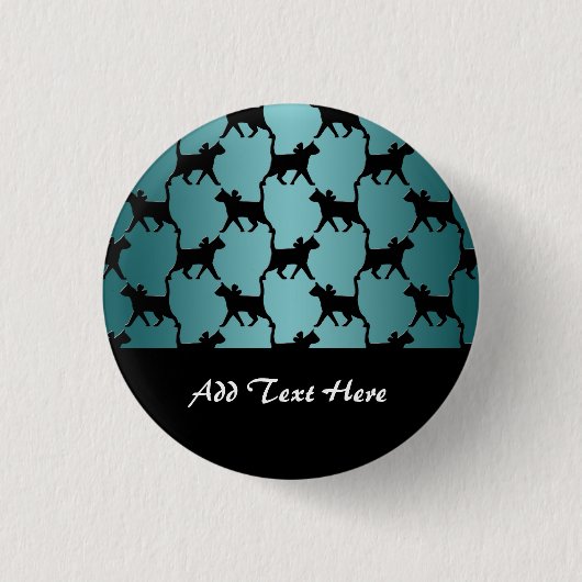 Niedliche Schwarze Katze Silhouette Muster auf Aqu Button (Vorderseite)