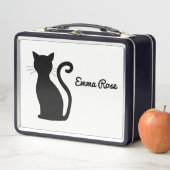 Niedliche schwarze Katze Silhouette Name Schwarz/W Metall Brotdose (Beispiel)