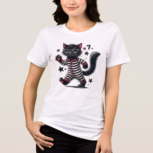 Niedliche Schwarze Katze Tri-Blend Shirt (Vorderseite)