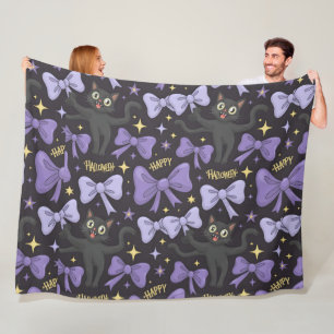 Niedliche schwarze Katze und Bow nahtloses Hallowe Fleecedecke