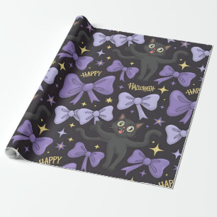 Niedliche schwarze Katze und Bow nahtloses Hallowe Geschenkpapier