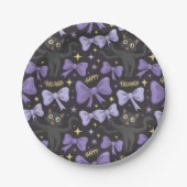 Niedliche schwarze Katze und Bow nahtloses Hallowe Pappteller (Vorderseite)
