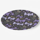 Niedliche schwarze Katze und Bow nahtloses Hallowe Pappteller (Schrägansicht)