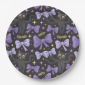 Niedliche schwarze Katze und Bow nahtloses Hallowe Pappteller (Vorderseite)