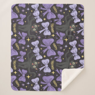 Niedliche schwarze Katze und Bow nahtloses Hallowe Sherpadecke