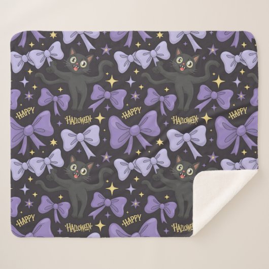Niedliche schwarze Katze und Bow nahtloses Hallowe Sherpadecke (Vorderseite (Horizontal))