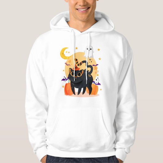 Niedliche Schwarze Katze und Ghost Halloween Hoodie (Vorderseite)