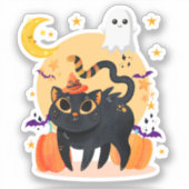 Niedliche schwarze Katze und Ghost Halloween-Schni Aufkleber (Vorderseite)
