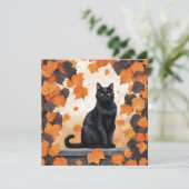 Niedliche schwarze Katze und herbstliche Blätter Karte (Stehend Vorderseite)