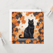 Niedliche schwarze Katze und herbstliche Blätter Karte (Vorderseite/Rückseite Beispiel)
