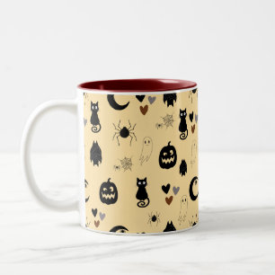Niedliche schwarze Katze und Kürbis Halloween-Must Zweifarbige Tasse