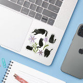Niedliche Schwarze Katze und Lila Blume Illustrati Aufkleber (Laptop mit iPhone)