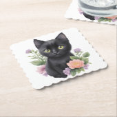 Niedliche schwarze Katze Untersetzer (angewinkelt)
