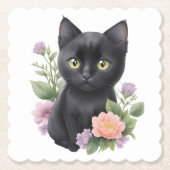 Niedliche schwarze Katze Untersetzer (Vorderseite)