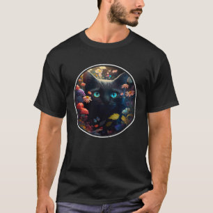 Niedliche schwarze Katze Verstecken in Frühlingsbl T-Shirt