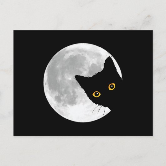 Niedliche Schwarze Katze Vollmond Postkarte (Vorderseite)