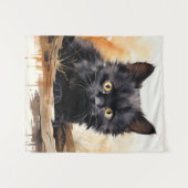 Niedliche Schwarze Katze Wandteppich (Vorderseite (Horizontal))