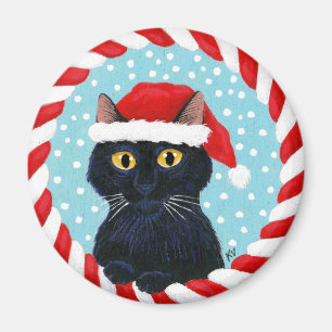 Niedliche schwarze Katze, Weihnachtsmannmütze, Magnet
