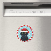 Niedliche Schwarze Katze, Weihnachtsmannmütze, Wei Magnet (In Situ (Geschirrspüler))