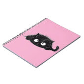 Niedliche schwarze Katze zeichnend (rosa Bkgrd) Notizblock (Linke Seite)