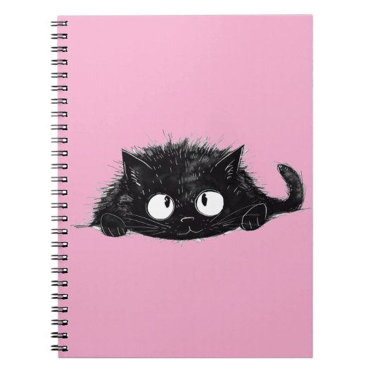 Niedliche schwarze Katze zeichnend (rosa Bkgrd) Notizblock (Vorderseite)