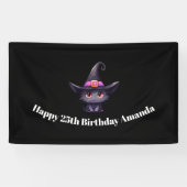 Niedliche Schwarze Katze zum Geburtstag einer Hexe Banner (Horizontal)