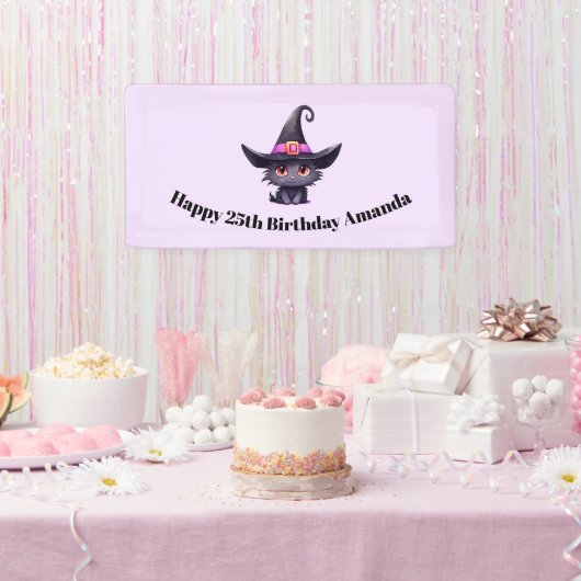 Niedliche Schwarze Katze zum Geburtstag einer Hexe Banner (Party)