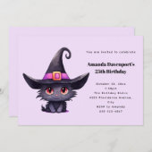 Niedliche Schwarze Katze zum Geburtstag einer Hexe Einladung (Vorne/Hinten)
