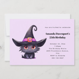 Niedliche Schwarze Katze zum Geburtstag einer Hexe Einladung