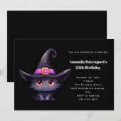 Niedliche Schwarze Katze zum Geburtstag einer Hexe Einladung (Vorne/Hinten)