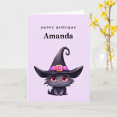 Niedliche Schwarze Katze zum Geburtstag einer Hexe Karte (Gelbe Blume)