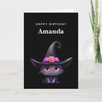 Niedliche Schwarze Katze zum Geburtstag einer Hexe