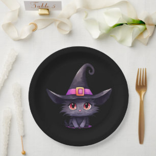 Niedliche Schwarze Katze zum Geburtstag einer Hexe Pappteller