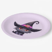 Niedliche Schwarze Katze zum Geburtstag einer Hexe Pappteller (Schrägansicht)
