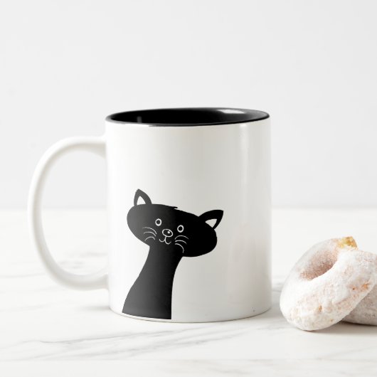 Niedliche schwarze Katze Zwei-Ton Tasse (Mit Donut)