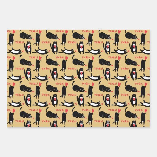 Niedliche schwarze Katzen, die mit Herz und Mäuse  Geschenkpapier Set (Vorderseite 2)