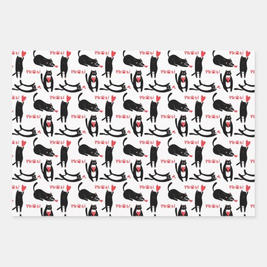 Niedliche schwarze Katzen, die mit Herz und Mäuse  Geschenkpapier Set (Vorderseite)