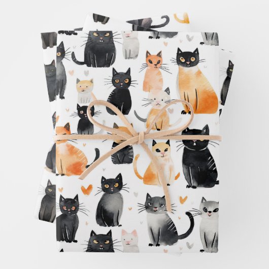 Niedliche schwarze Katzen Geschenkpapier Set (Beispiel)