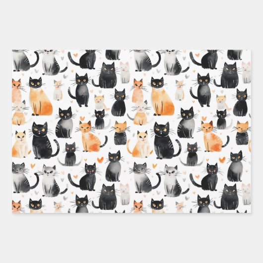 Niedliche schwarze Katzen Geschenkpapier Set (Vorderseite)